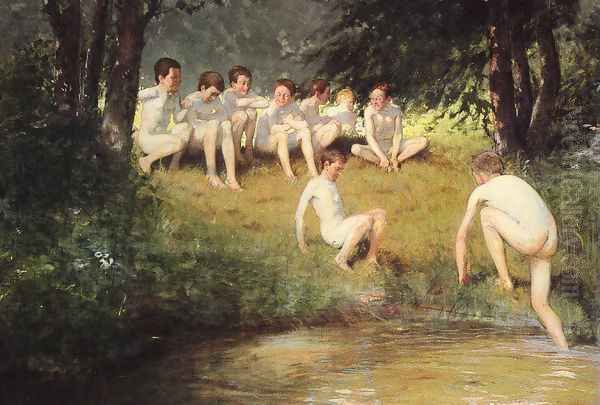 At The Swimming Hole Oil Painting by Joseph Eduard Sauer