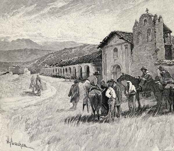 Mission Santa Ynez or Ines, Solvang, California, from the book The Century Illustrated Monthly Magazine, May to October, 1883 Oil Painting by Henry Sandham