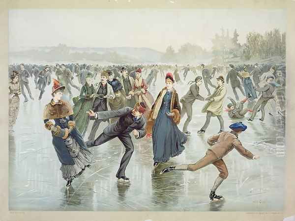 Skating, published by L. Prang and Co. Oil Painting by Henry Sandham