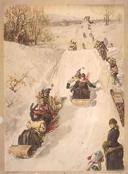 Tobogganing, by L. Prang and Co., 1886 Oil Painting by Henry Sandham