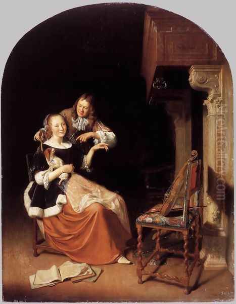 Lady with a Pet Dog 1672 Oil Painting by Pieter Cornelisz. van SLINGELANDT