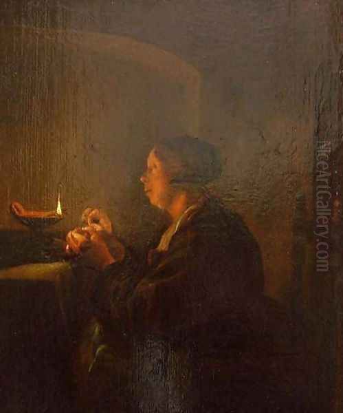 Woman by Candlelight Oil Painting by Pieter Cornelisz. van SLINGELANDT