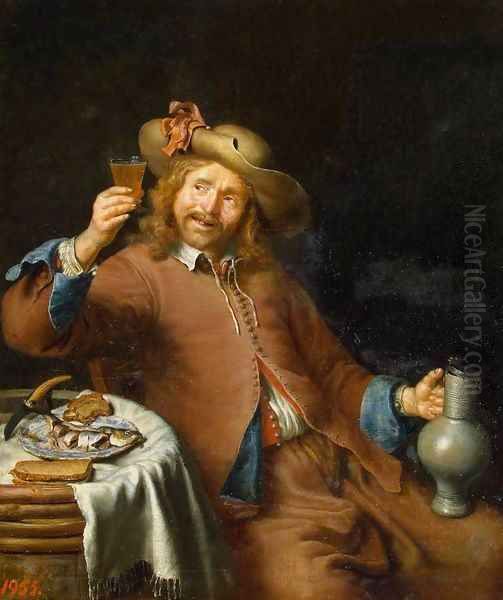 Breakfast of a Young Man Oil Painting by Pieter Cornelisz. van SLINGELANDT