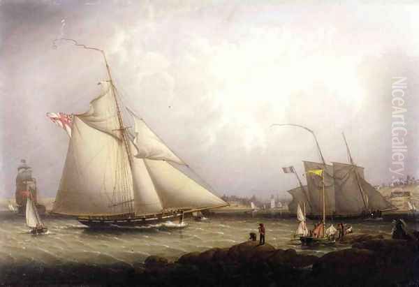 English Cutter and Lugger, Off North Shields Oil Painting by Robert Schade