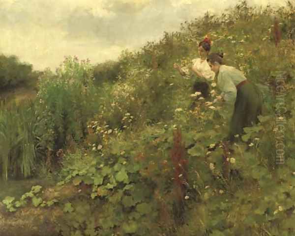 Picking flowers Oil Painting by Hermann Seeger