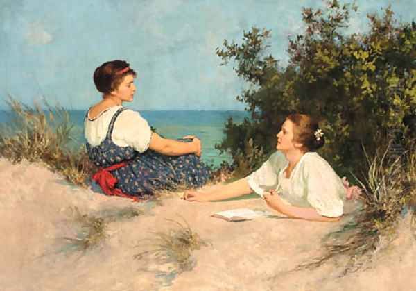 Two girls among the sand dunes Oil Painting by Hermann Seeger