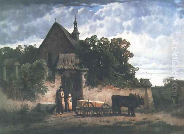 Peasant's Funeral Oil Painting by Jozef Szermentowski