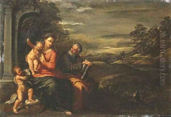 The Holy Family with the Infant Saint John the Baptist Oil Painting by Ippolito Scarsella (see Scarsellino)