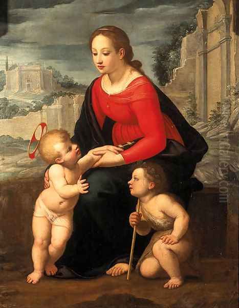 he Madonna and Child with the Infant Saint John the Baptist Oil Painting by Ippolito Scarsella (see Scarsellino)