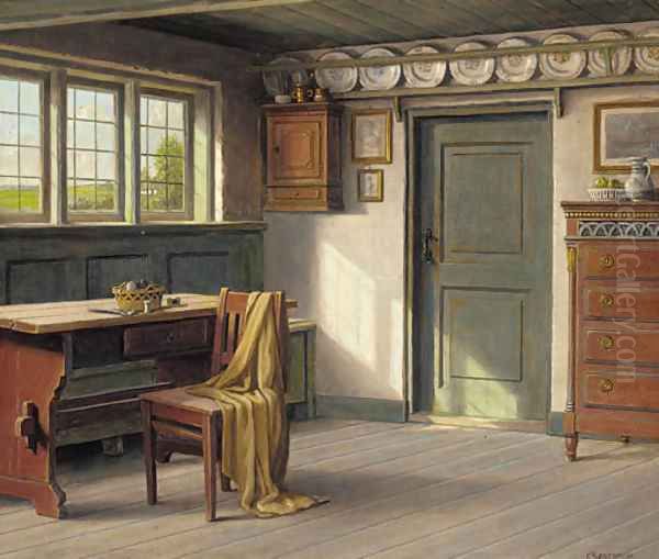 A sunlit interior Oil Painting by Carl Frederik Sorensen