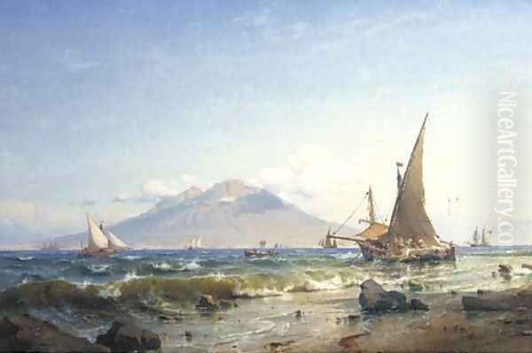 Boats in the bay of Naples Oil Painting by Carl Frederik Sorensen