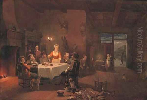 Dinner after the hunt Oil Painting by Pieter Gerardus Sjamaar