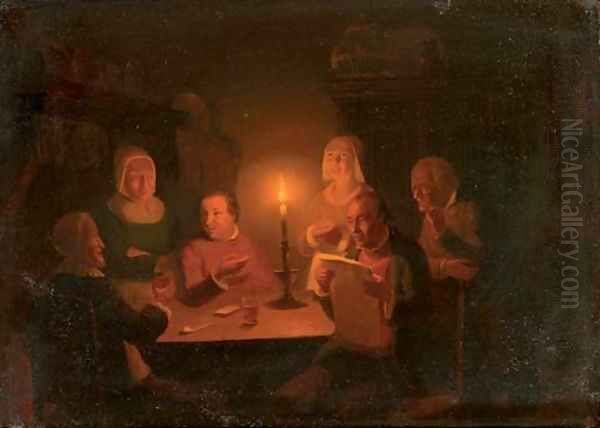 At home by candlelight Oil Painting by Pieter Gerardus Sjamaar