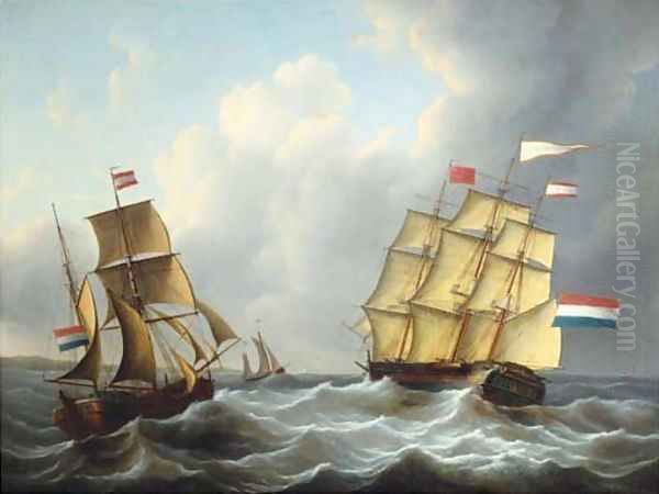 The threemaster 'Louisa Prinses der Nederlanden' in full sail Oil Painting by Martinus Schouman