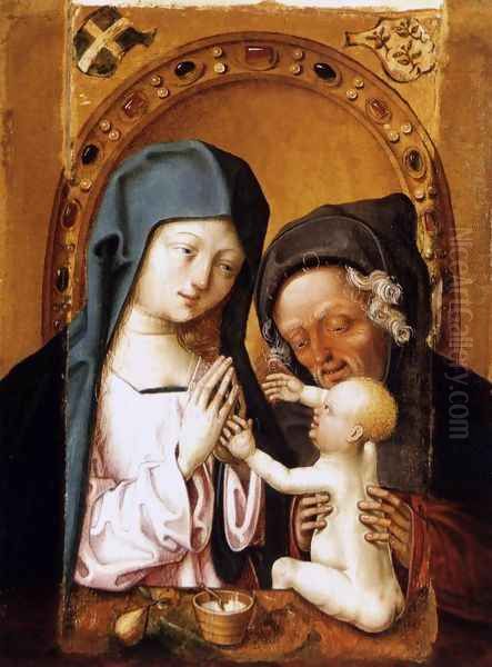 The Holy Family 1470s Oil Painting by Master Of The St. Bartholomew Altarpiece