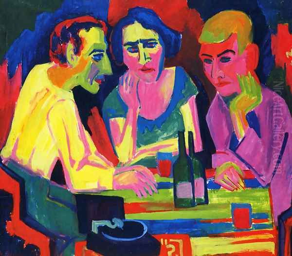 Three Figures at the Table Oil Painting by Hermann Scherer