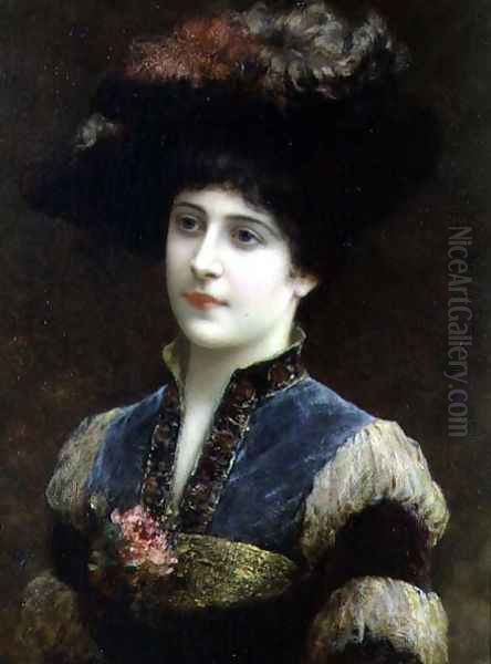 Lady in a Hat, 1887 Oil Painting by Emile Eismann Semenowski