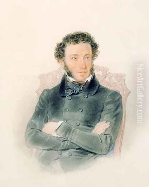 Portrait of Alexander Pushkin 1799-1837 1836 Oil Painting by Piotr Ivanovich Sokolov