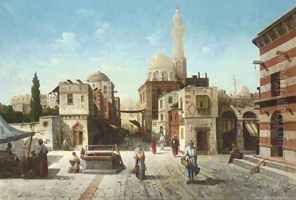 A Street Scene in the Orient Oil Painting by August von Siegen