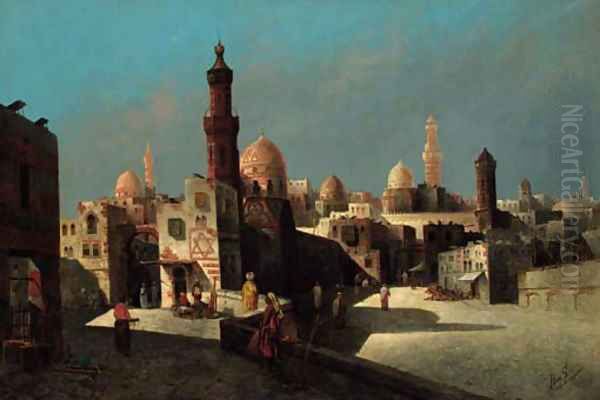 A square in an arabic town Oil Painting by August von Siegen