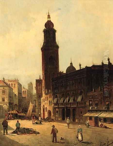 A market place in Verona Oil Painting by August von Siegen