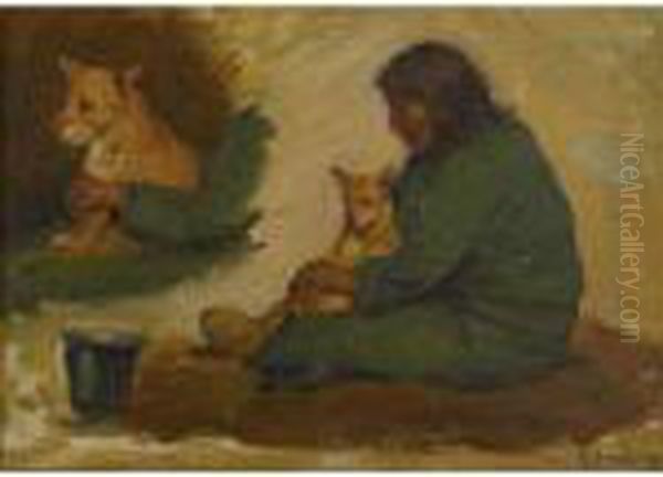 Seated Indian With Dog Oil Painting by Joseph Henry Sharp