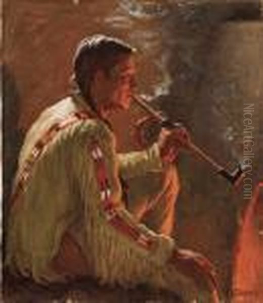 Daylight And Firelight (bawling Deer) Oil Painting by Joseph Henry Sharp