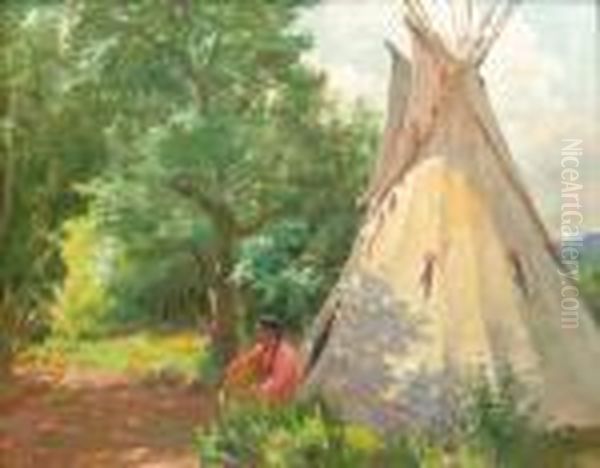 Cheyenne Teepee Oil Painting by Joseph Henry Sharp