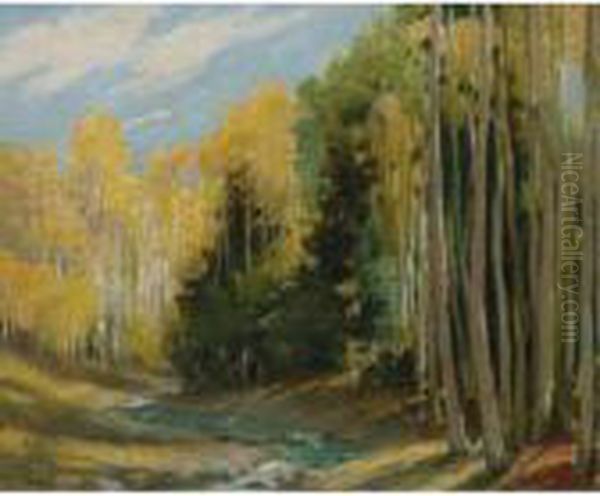 Aspen Forest, Hondo Canyon Near Taos Oil Painting by Joseph Henry Sharp