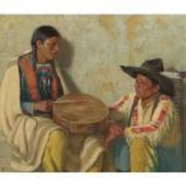 Hunting Son And Bawling Deer Oil Painting by Joseph Henry Sharp