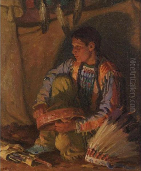 Hunting Son (firelight) Oil Painting by Joseph Henry Sharp