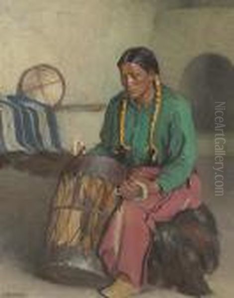 Taos Ceremonial Drum Oil Painting by Joseph Henry Sharp