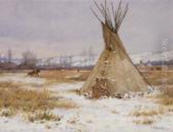 Indian Encampment (in Winter's Embrace) Oil Painting by Joseph Henry Sharp