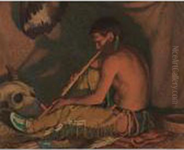 Playing To The Buffalo Skull by Joseph Henry Sharp