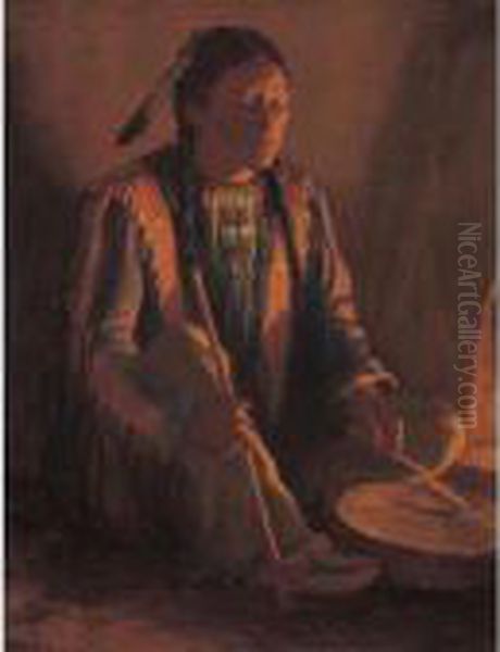 White Weasel-taos Firelight Oil Painting by Joseph Henry Sharp