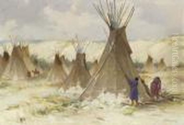 Early Winter On Crow Reservation, Montana Oil Painting by Joseph Henry Sharp