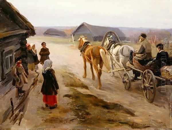 Arrival of a School-Mistress in the Country, c.1908-14 Oil Painting by Aleksi Stepanovich Stepanov