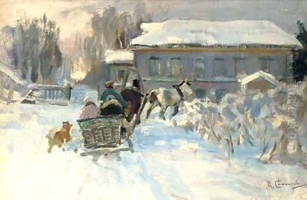 Sleigh ride Oil Painting by Aleksi Stepanovich Stepanov