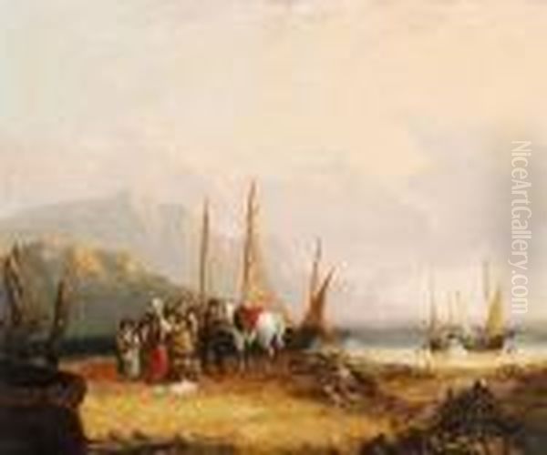 Shayer Figures On A Beachunloading The Catch Oil Painting by William Joseph Shayer