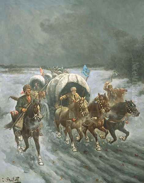 Russian Caravans in the Snow Oil Painting by Constantin Stoiloff