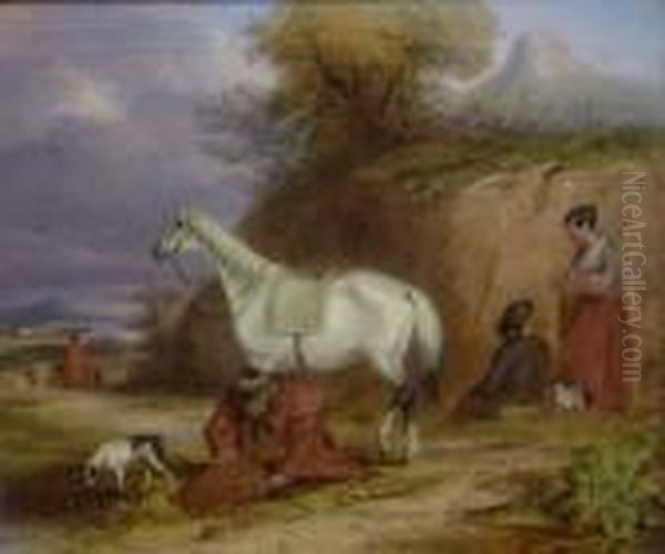 Figures Resting With Horse And Dog Oil Painting by William Joseph Shayer