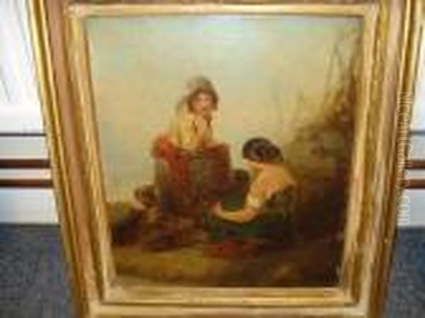 Two Young Women With Baskets On Aquayside Oil Painting by William Joseph Shayer