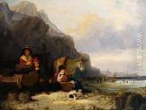 Coastal Scene With Figures In Foreground Oil Painting by William Joseph Shayer