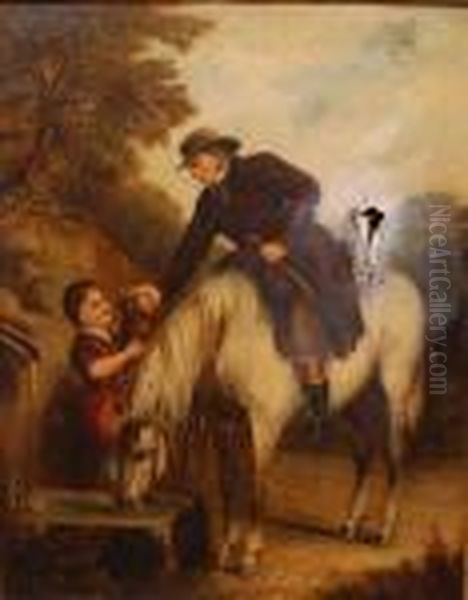 Horse & Rider Watering At The Trough Oil Painting by William Joseph Shayer