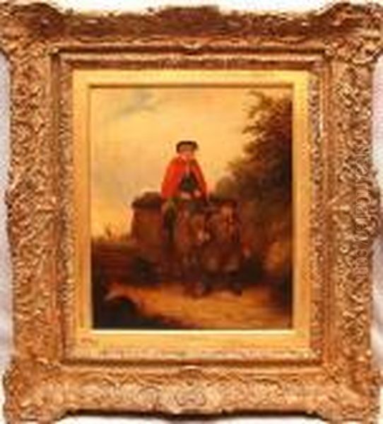 Woman On Donkey W/ Man On Path Oil Painting by William Joseph Shayer