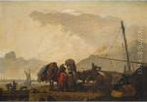 Beach Scene Together With Norwich School Highland Landscape Oil Painting by William Joseph Shayer