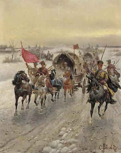 A Siberian gold convoy Oil Painting by Constantin Stoiloff