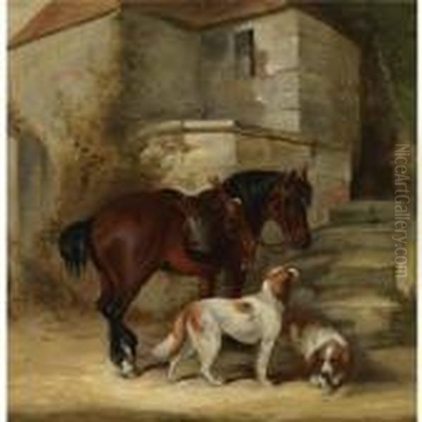 A Shooting Pony And Two Spaniels Oil Painting by William Joseph Shayer