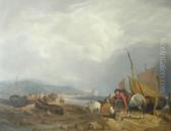 Fishing Community On A Beach Oil Painting by William Joseph Shayer