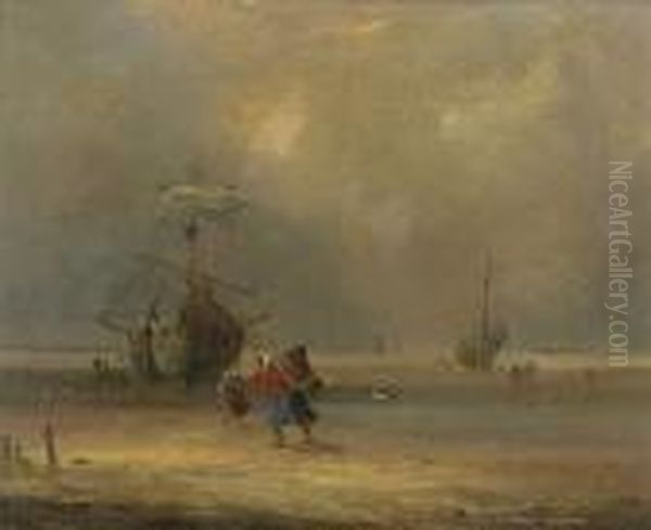 Pecheurs Et Bateaux Sur La Greve Oil Painting by William Joseph Shayer